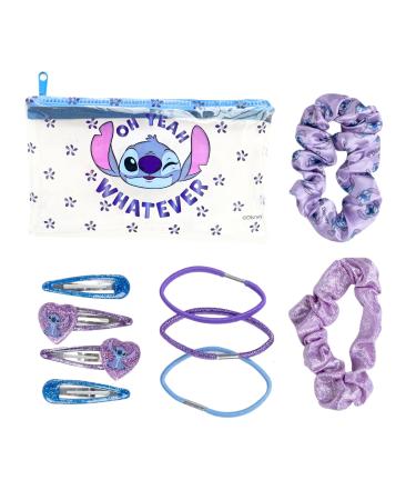 Disney Stitch Beauty Set Including Toiletry Bag 4 Hair Elastics 4 Hair Clips and 2 Scrunchies Scrunchies Gift for Girls Women and Teens