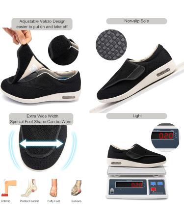 Youyun Diabetic Men's X-Wide Walking Shoes - Adjustable Velcro Closure, Breathable & Lightweight - Non-Slip, Ideal for Edema & Swollen Feet - Size 11 Wide, Black/Grey - Buy Online on GoSupps.com