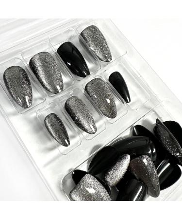 Black Cat Eye Press on Nails Fake Nails with Glue Acrylic Square Press on Nails Short Black Cat Eye False Nails Short Almond Press on Nails Black - Buy Online on GoSupps.com