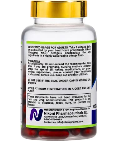 Nikoni Liposomal NAD+ 2000 mg with TMG and Pterostilbene, Supports Healthy Aging-60 Softgels 60 Softgelss - Buy Online on GoSupps.com