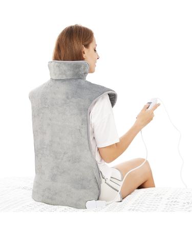 Mia&Coco Large Electric Heating Pad for Back Neck and Shoulders Pain Relief  39x23 Fast-Heat Therapy Warp with Waist Strap  3 Heat Levels  Auto-Off Timer  Comfort Grey