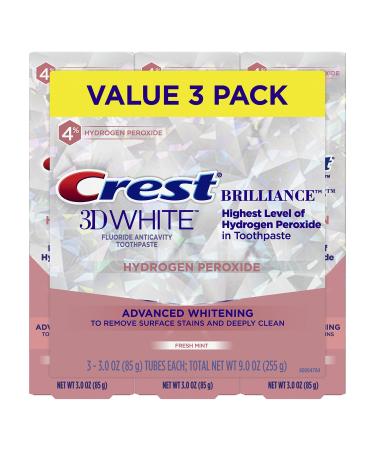 Crest 3D White Brilliance Hydrogen Peroxide Toothpaste with Fluoride, 3 Oz, 3 Count