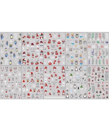 JMEOWIO 10 Sheets Glitter Christmas Nail Art Stickers Decals Self-Adhesive Snowflake Winter Holiday Cute Red Santa Nail Supplies Nail Art Design Decoration Accessories - Buy Online on GoSupps.com