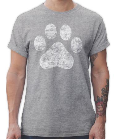 Shirtracer - T-Shirt Men - Gift for Dog Owners - High Five Dog Paw 7 Grey Mottled 5XL Large Sizes