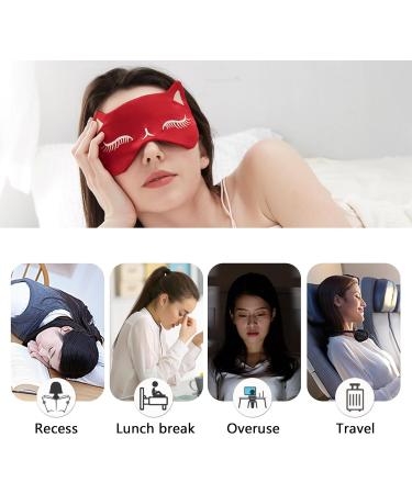 Drizzle Cat Eye Mask - Natural Silk Sleep Mask for Cute and Soft Sleeping (Red) - Buy Online on GoSupps.com