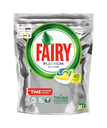 Fairy Platinum-dishwasher tabs all-in-one 40 capsules lemon lemon dishwashing flush dishwashing detergent tabs in savings pack 40 pieces (1 Pack)