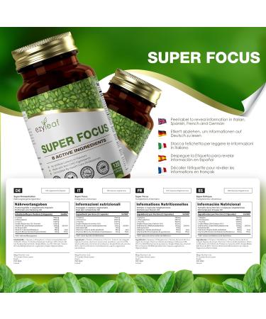 Buy Ezyleaf Super Focus - 750mg L-Tyrosine Ginkgo Biloba Taurine & B12 | Vegan High-Dose Capsules | 120 Allergen-Free Caffeine-Free Supplements for Enhanced Focus - Buy Online on GoSupps.com