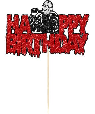 Gyufise 1Pc Horror Happy Birthday Cake Topper Glitter Horror Classic Halloween Birthday Cake Decoration for Bloody Horror Movie Halloween Theme Birthday Party Supplies Multi 2 - Buy Online on GoSupps.com