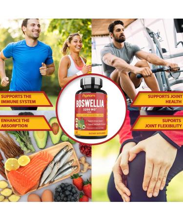 Organic Boswellia Serrata Extract Capsules 3200MG + Turmeric Curcumin Ginger Black Pepper Green Tea - Joint Health Support Supplement | 5 Months Supply, Enhanced Absorption | 150 Vegan Capsules - Buy Online on GoSupps.com