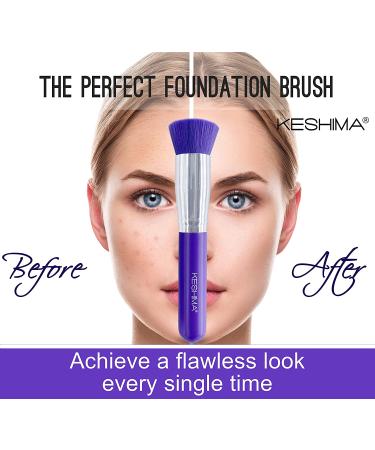 Keshima Flat Top Kabuki Foundation Brush - Premium Makeup Brush for Liquid, Cream, and Powder - Buffing, Blending, and Face Brush in Regular Size Neon Purple - Buy Online on GoSupps.com