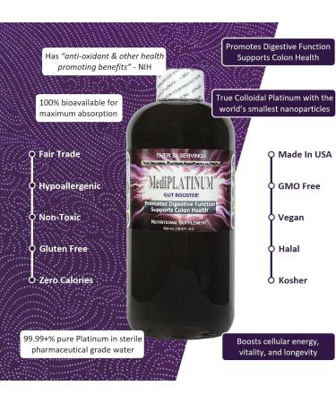MediPLATINUM Gut Booster True Colloidal Platinum PtNP Nutritional Supplement - 500 mL (16.9 Fl Oz) in Clear BPA-Free Plastic Bottle - Buy Online on GoSupps.com