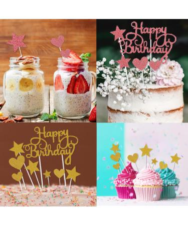 2 Pcs Happy Birthday Cake Toppers Personalised Rose Gold Cake Decorations Balloon Cake Topper Stars Heart Birthday Cake Decorations for Girls Boy Women Men (Pink/Gold) - Buy Online on GoSupps.com