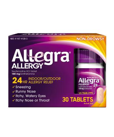 Allegra Adult Non-Drowsy Antihistamine Tablets, 30-Count, 24-Hour Allergy Relief, 180 mg 30 Count (Pack of 1)