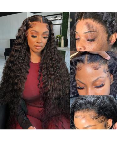 Samrabeauty Deep Wave Lace Front Wigs Human Hair 13x4 Lace Frontal Curly Wigs for Black Women Pre Plucked 180% Density with Baby Hair Natural Color (26 Inch  Natural Color) 26 Inch Natural Color