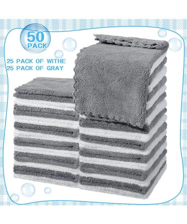 50 Pcs 12x12 Inch Microfiber Hand Towels - Quick Drying Coral Velvet Washcloths for Bath, Spa, Hotel - Gray White - Buy Online on GoSupps.com