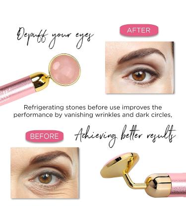 Rose Quartz Face Roller Massager Set for Women - Electric Vibrating Facial Tool for Under-Eyes Press & Body Contouring - Pink Beauty Kit - Buy Online on GoSupps.com