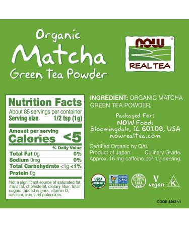 Now Foods Organic Matcha Green Tea Powder 3 oz - Real Tea for Health Benefits - Buy Online on GoSupps.com