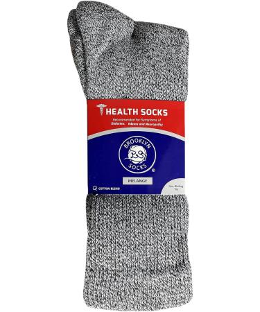 Premium Cotton Diabetic Crew Socks - 6 Pairs, Non-Binding Top, Extra Soft, Size 9-11, Heather Grey - Buy Online on GoSupps.com