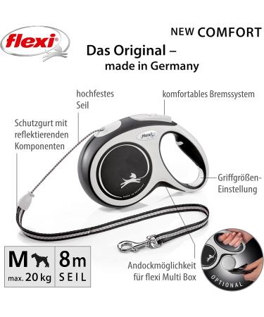 Flexi Comfort Dog Leash - 3-8m 20kg - Roller Leash for Dogs - Black - Buy Online on GoSupps.com