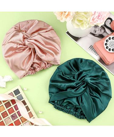Silk Hair Wrap Set - 3-Piece Bonnet for Natural Curly Hair (Black, Rose Gold, Green) - Buy Online on GoSupps.com