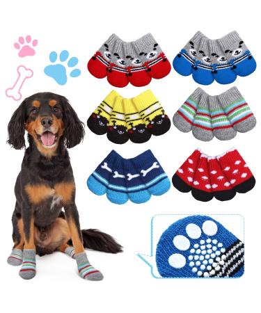 24 Pieces Dog Socks for Small Medium Dogs Non Slip Skid Pet Puppy Doggie Grip Socks Paw Protectors Indoor Traction Control Socks for Hardwood Floor Protection, 6 Styles (Small)