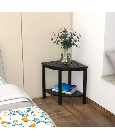 Waterproof Bamboo Corner Shower Stool Bench - Black with Storage Shelf | Ideal for Shaving Legs or Seating Inside Bathroom/ Shower - Buy Online on GoSupps.com
