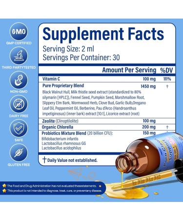 INNIOXV Parasite Cleanse for Humans & Kids 20-in-1 Wormwood Black Walnut Clove Parasite Cleanse Zeolite Organic Chlorella 20 Billion Probiotics Liquid Detox Support Alcohol-Free 30 Servings - Buy Online on GoSupps.com