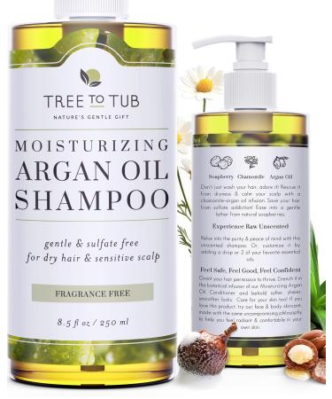 Ultra Gentle Shampoo for Very Sensitive Skin by Tree To Tub | pH 5.5 Balanced & Hypoallergenic Fragrance Free Shampoo for Damaged Scalp Psoriasis with Organic Moroccan Oil Wild Soapberries 8.5 oz