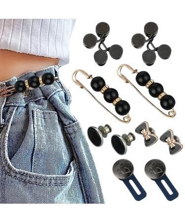 Cobee Pant Waist Tightener 10 Sets Waist Buckle Clips No Sewing Jean Button Pins Tighten Buttons for Jeans Pants Waist 5 Styles(Black)