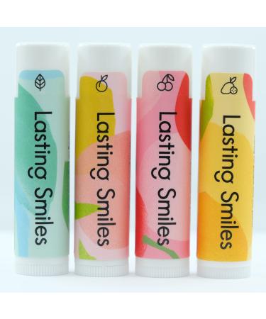 Lasting Smiles Organic All Natural Lip Balm for Severely Dry & Chapped Lips Treatment - Best Fruity Chapstick Kit for Adults Girls Kids Toddlers for Soft Lips with Vitamin E - Variety 4 Pack