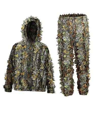 REKALEADER Ghillie Suit, Kids and Adult 3D Leafy Suit for Turkey Hunting, Turkey Hunting Gear, Ghillie Suit for Men, Lightweight Leafy Camo Suit for Jungle Hunting, Outdoor Game and Halloween XL&XXL (Fit tall 5.9-6.2ft)