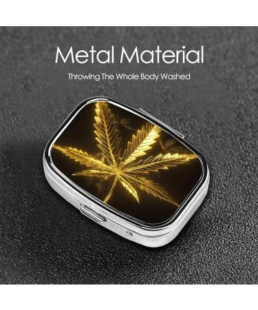 Golden Cannabis Printing Pill Case - 2 Compartment Travel Pill Box for Purse & Pocket | Cute Travel Organizer Gifts - Buy Online on GoSupps.com