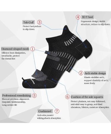 Cooplus Men's Cotton Athletic Ankle Socks with Arch Support (6 Pairs) - Black/Grey - Buy Online on GoSupps.com