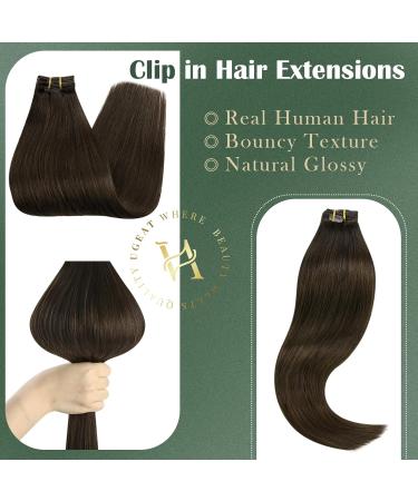 Ugeat 20inch Hair Extensions Clip in Chocolate Brown Human Hair Extensions Clip in Real Hair Extensions Clip in Human Hair Double Weft Human Hair Extensions Clip in #4 Clip-50cm Clip#4 - Buy Online on GoSupps.com
