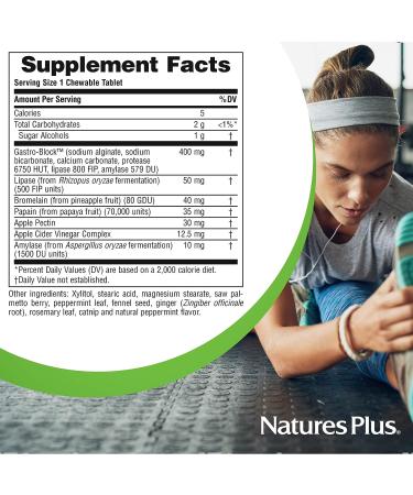 NaturesPlus Nutrasec Chewable Tablets - Natural Peppermint Flavor - Digestive Support - 90 Tablets - Buy Online on GoSupps.com
