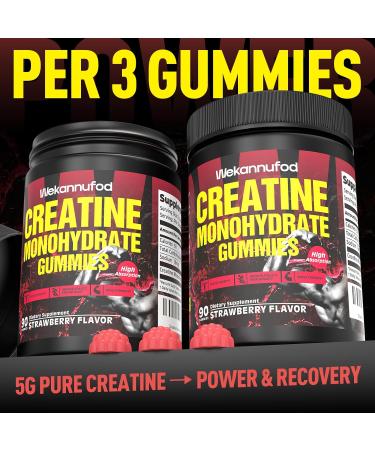 Wekannufod Creatine Monohydrate Gummies for Men & Women 5000MG Creatine Gummy Sugar Free. Boost Focus Strength and Endurance Anti-Melting Formula Vegan Gluten-Free Non-GMO (Strawberry 90 ct) - Buy Online on GoSupps.com