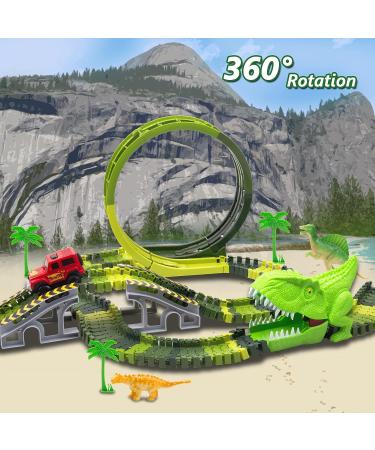 Dinosaur Race Car Tracks Set - 288 Pcs | Flexible Train Tracks for A Dino World Road | 2 Electric Race Cars | Best Gift for Toddlers Boys and Girls - Buy Online on GoSupps.com