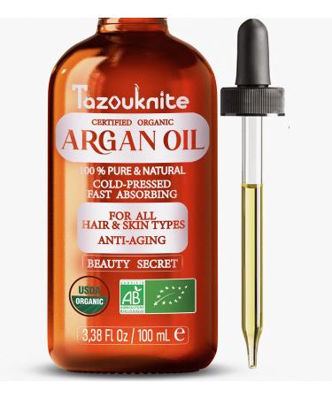 TAZOUKNITE Organic Argan Oil 100% Pure | for Hair Face & Skin | Cold Pressed Carrier Oil Imported from Morocco