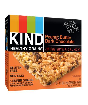 KIND Healthy Grains Bars, Peanut Butter Dark Chocolate, Non GMO, Gluten Free, 1.2 oz, 5 Count