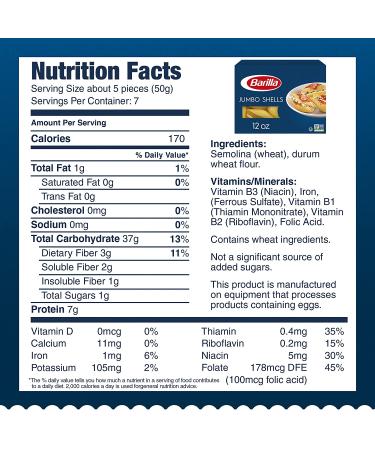 Barilla Jumbo Shells Pasta  12 oz. Box (Pack of 12) - Non-GMO Pasta Made with Durum Wheat Semolina - Italy's #1 Pasta Brand - Kosher Certified Pasta - Buy Online on GoSupps.com
