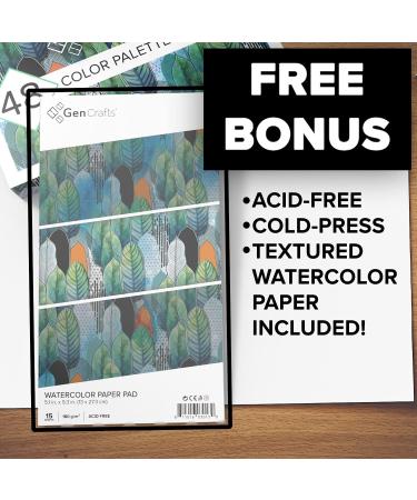 GenCrafts Watercolor Paint Palette Set | 48 Premium Colors with Bonus Paper Pad, Brushes, & Storage Case | Portable Painting Kit for Artists - Buy Online on GoSupps.com