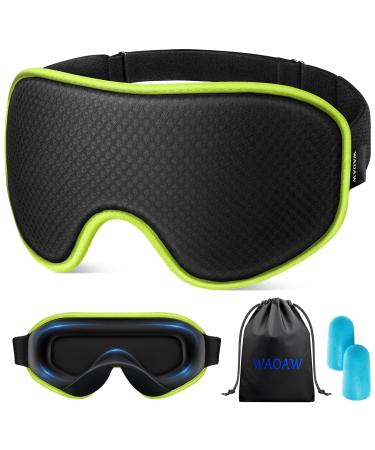 WAOAW Sleep Mask for Men Women: Blackout Eye Masks for Sleep - 3D Breathable Soft Comfortable Eye Mask for Travel - Adjustable Light Blocking Night Masks for Sleeping Green