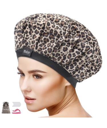 Flaxseed Deep Conditioning Heat Cap - Boloye Cordless 100% Safe Microwave Hot Cap for Natural Curly Textured Hair Care, Drying, Styling, Curling, Universal size (10 PCS One-time shower cap) (Leopard)