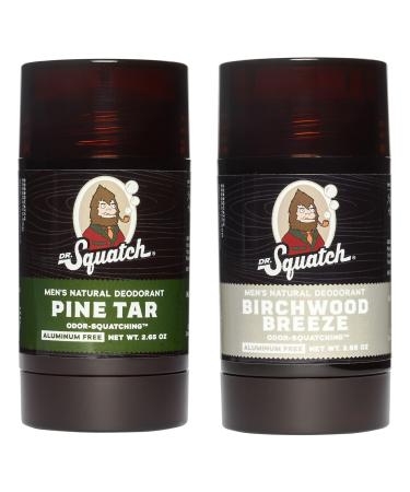 Dr. Squatch Natural Deodorant for Men Odor-Squatching Men's Deodorant Aluminum Free - Pine Tar + Birchwood Breeze (2.65 oz 2 Pack) Rustic Breeze