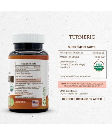 Turmeric USDA Organic 60 Capsules | Made with Organic Vegetarian Capsules and Organic Turmeric (Curcuma Longa) Dried Root (60 Capsules) 60 Count (Pack of 1) - Buy Online on GoSupps.com