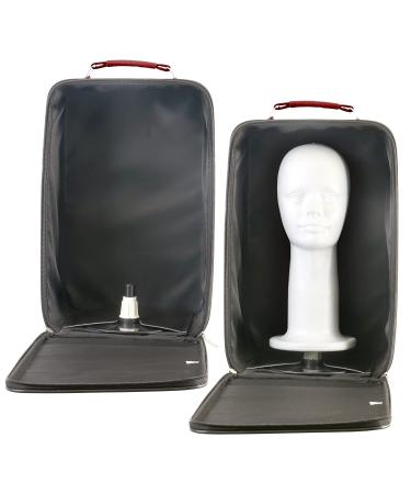Adolfo Design Large Wig Travel Box with Top Handle  Shoulder Strap & Double Zipper  Carrying Case with Removable Head-Holding Base - Gray & Maroon Large Grey and Maroon - Buy Online on GoSupps.com