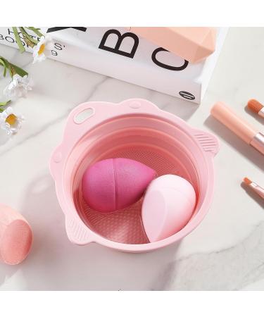 Foldable Silicone Makeup Brush Cleaner Bowl - 2 Pieces Portable Tool for Brushes Sponges & Puffs (Pink Gray) - Ideal for Travel - Buy Online on GoSupps.com
