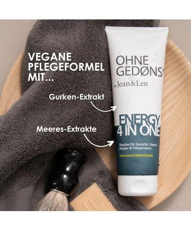 Jean & Len Energy 4in1 Shower Gel with Sea Extracts & Cucumber | Vegan Body Hair & Face Cleanser | Paraben & Silicone-Free 250ml - Buy Online on GoSupps.com