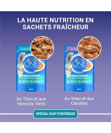 PURINA ONE Indoor Cat Tapered in Sauce Assorted Flavors Veal and Tuna Meal Bags for Adult Cats 4x85g | Pack of 12 - Buy Online on GoSupps.com