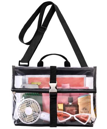 Vorspack Clear Bag Stadium Approved - PVC Clear Crossbody Bag Clear Messenger Bag with Inner Pocket for Concerts Sports Black